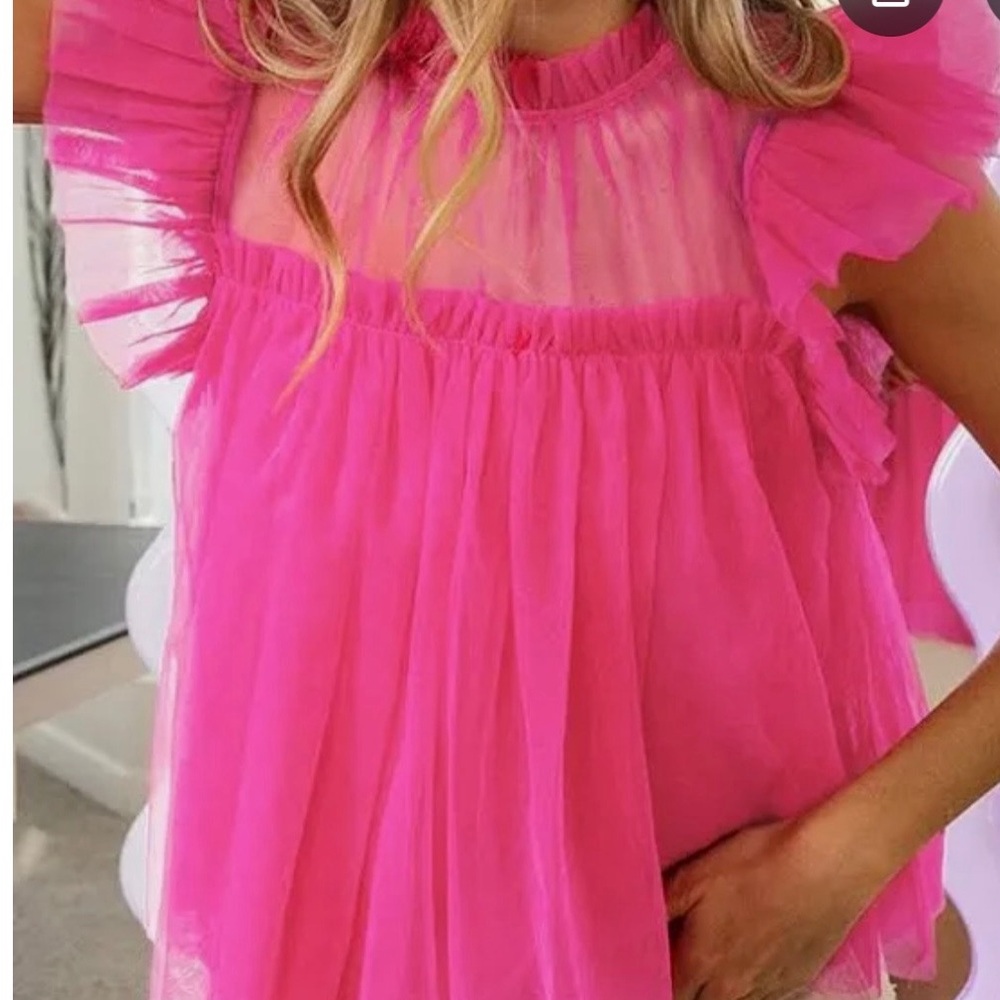 Pink Ruffled Off-Shoulder Top - Picture 4 of 4